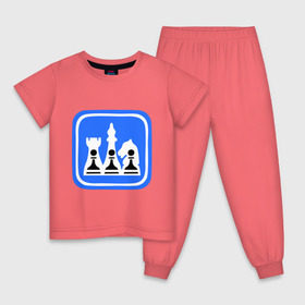 Детская пижама хлопок с принтом белые-черные в Курске, 100% хлопок |  брюки и футболка прямого кроя, без карманов, на брюках мягкая резинка на поясе и по низу штанин
 | chess | дорожный знак | знак | шахматы