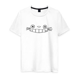 Мужская футболка хлопок с принтом totoro face в Курске, 100% хлопок | прямой крой, круглый вырез горловины, длина до линии бедер, слегка спущенное плечо. | Тематика изображения на принте: totoro | аниме | анимэ | тоторо