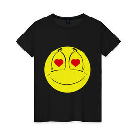 Женская футболка хлопок с принтом Влюбленный смайлик в Курске, 100% хлопок | прямой крой, круглый вырез горловины, длина до линии бедер, слегка спущенное плечо | smile | любовь | смайл | смайлик | улыбка
