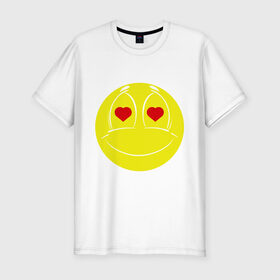 Мужская футболка премиум с принтом Влюбленный смайлик в Курске, 92% хлопок, 8% лайкра | приталенный силуэт, круглый вырез ворота, длина до линии бедра, короткий рукав | smile | любовь | смайл | смайлик | улыбка
