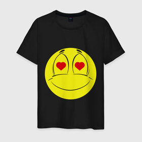 Мужская футболка хлопок с принтом Влюбленный смайлик в Курске, 100% хлопок | прямой крой, круглый вырез горловины, длина до линии бедер, слегка спущенное плечо. | smile | любовь | смайл | смайлик | улыбка