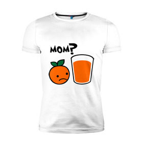 Мужская футболка премиум с принтом Грустный апельсин в Курске, 92% хлопок, 8% лайкра | приталенный силуэт, круглый вырез ворота, длина до линии бедра, короткий рукав | orange | апельсин | напиток | сок | стакан | фрукты