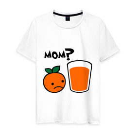 Мужская футболка хлопок с принтом Грустный апельсин в Курске, 100% хлопок | прямой крой, круглый вырез горловины, длина до линии бедер, слегка спущенное плечо. | orange | апельсин | напиток | сок | стакан | фрукты
