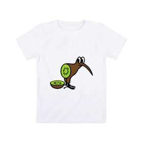 Детская футболка хлопок с принтом Птичка Киви в Курске, 100% хлопок | круглый вырез горловины, полуприлегающий силуэт, длина до линии бедер | еда | животные | звери | птица | фрукты