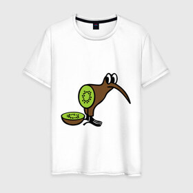 Мужская футболка хлопок с принтом Птичка Киви в Курске, 100% хлопок | прямой крой, круглый вырез горловины, длина до линии бедер, слегка спущенное плечо. | Тематика изображения на принте: еда | животные | звери | птица | фрукты