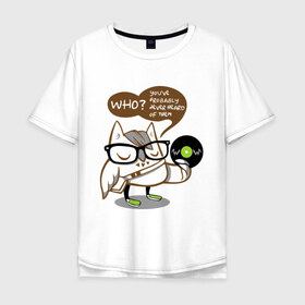 Мужская футболка хлопок Oversize с принтом Сова хипстер в Курске, 100% хлопок | свободный крой, круглый ворот, “спинка” длиннее передней части | 