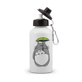 Бутылка спортивная с принтом totoro с зонтом в Курске, металл | емкость — 500 мл, в комплекте две пластиковые крышки и карабин для крепления | anime | totoro | аниме | кот totoro | тоторо