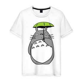 Мужская футболка хлопок с принтом totoro с зонтом в Курске, 100% хлопок | прямой крой, круглый вырез горловины, длина до линии бедер, слегка спущенное плечо. | anime | totoro | аниме | кот totoro | тоторо