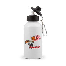 Бутылка спортивная с принтом Баскетбол (огненный мяч) в Курске, металл | емкость — 500 мл, в комплекте две пластиковые крышки и карабин для крепления | basketball | nba | нба