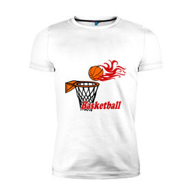 Мужская футболка премиум с принтом Баскетбол (огненный мяч) в Курске, 92% хлопок, 8% лайкра | приталенный силуэт, круглый вырез ворота, длина до линии бедра, короткий рукав | basketball | nba | нба