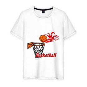 Мужская футболка хлопок с принтом Баскетбол (огненный мяч) в Курске, 100% хлопок | прямой крой, круглый вырез горловины, длина до линии бедер, слегка спущенное плечо. | basketball | nba | нба