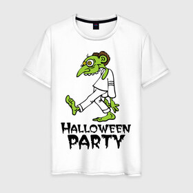 Мужская футболка хлопок с принтом Halloween party-зомби в Курске, 100% хлопок | прямой крой, круглый вырез горловины, длина до линии бедер, слегка спущенное плечо. | зомби