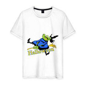 Мужская футболка хлопок с принтом Бабка на метле в Курске, 100% хлопок | прямой крой, круглый вырез горловины, длина до линии бедер, слегка спущенное плечо. | halloveen | halloven | hallovin | halloween | hallowin | haloween | halowen | helloven | hellovin | helloween | hellowen | hellowin | helowen | helowin | халловин | халлуин | халовин | халу | хелловин | хеллоуин | хеллувин | хеловин | хелуин | хэлловин | 
