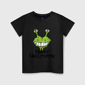 Детская футболка хлопок с принтом Happy Halloween -монстрик в Курске, 100% хлопок | круглый вырез горловины, полуприлегающий силуэт, длина до линии бедер | hallowen | helloveen | день всех святых | хэллоуин | хэлоуин
