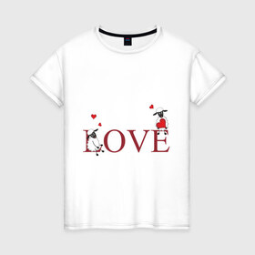 Женская футболка хлопок с принтом Red heart sheep в Курске, 100% хлопок | прямой крой, круглый вырез горловины, длина до линии бедер, слегка спущенное плечо | love | девушкам | женские | любовь | овечки | сердечки | сердца