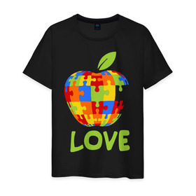 Мужская футболка хлопок с принтом Apple пазл в Курске, 100% хлопок | прямой крой, круглый вырез горловины, длина до линии бедер, слегка спущенное плечо. | Тематика изображения на принте: apple | love apple | люблю эппл | паззлы | яблоко