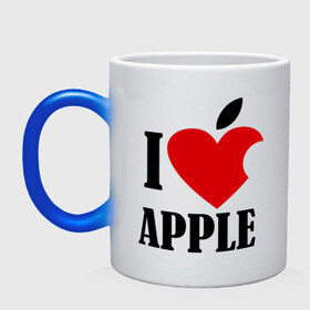 Кружка хамелеон с принтом i love apple с листиком в Курске, керамика | меняет цвет при нагревании, емкость 330 мл | apple | джобс | телефон | яблоко