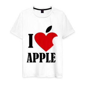 Мужская футболка хлопок с принтом i love apple с листиком в Курске, 100% хлопок | прямой крой, круглый вырез горловины, длина до линии бедер, слегка спущенное плечо. | apple | джобс | телефон | яблоко