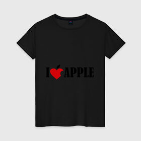 Женская футболка хлопок с принтом love apple с листиком в Курске, 100% хлопок | прямой крой, круглый вырез горловины, длина до линии бедер, слегка спущенное плечо | джобс | комуникатор | телефон | яблоко