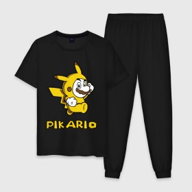 Мужская пижама хлопок с принтом Pikario в Курске, 100% хлопок | брюки и футболка прямого кроя, без карманов, на брюках мягкая резинка на поясе и по низу штанин
 | марио