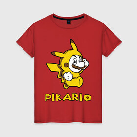 Женская футболка хлопок с принтом Pikario в Курске, 100% хлопок | прямой крой, круглый вырез горловины, длина до линии бедер, слегка спущенное плечо | марио