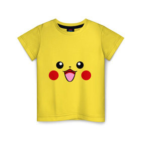 Детская футболка хлопок с принтом Happy Pikachu в Курске, 100% хлопок | круглый вырез горловины, полуприлегающий силуэт, длина до линии бедер | happy pikachu | pikachu | пикачу | покемоны | счастливый пикачу