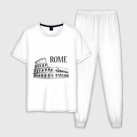 Мужская пижама хлопок с принтом ROME (эскиз) в Курске, 100% хлопок | брюки и футболка прямого кроя, без карманов, на брюках мягкая резинка на поясе и по низу штанин
 | Тематика изображения на принте: италия | колизей | рим | туристам