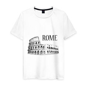 Мужская футболка хлопок с принтом ROME (эскиз) в Курске, 100% хлопок | прямой крой, круглый вырез горловины, длина до линии бедер, слегка спущенное плечо. | италия | колизей | рим | туристам