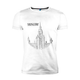 Мужская футболка премиум с принтом MOSCOW (эскиз) в Курске, 92% хлопок, 8% лайкра | приталенный силуэт, круглый вырез ворота, длина до линии бедра, короткий рукав | Тематика изображения на принте: кремль | москва | россия