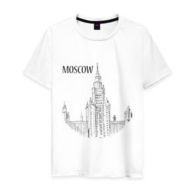 Мужская футболка хлопок с принтом MOSCOW (эскиз) в Курске, 100% хлопок | прямой крой, круглый вырез горловины, длина до линии бедер, слегка спущенное плечо. | кремль | москва | россия