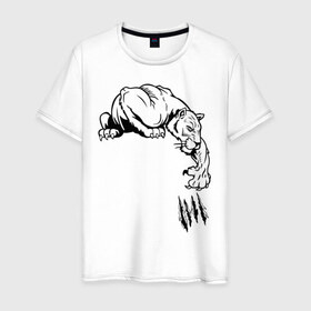 Мужская футболка хлопок с принтом пантера в Курске, 100% хлопок | прямой крой, круглый вырез горловины, длина до линии бедер, слегка спущенное плечо. | 