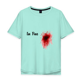 Мужская футболка хлопок Oversize с принтом Кровавое пятно на сердце в Курске, 100% хлопок | свободный крой, круглый ворот, “спинка” длиннее передней части | im fine | в порядке | кровь | рана | шрам