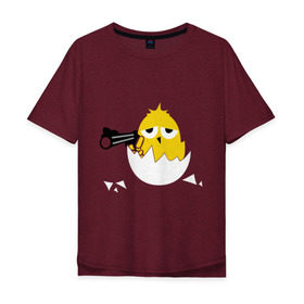 Мужская футболка хлопок Oversize с принтом Цыпленок гангстер (chicken gangster) в Курске, 100% хлопок | свободный крой, круглый ворот, “спинка” длиннее передней части | дуло | оружие | пистолет | птенчик | птичка | цыпа | яйцо