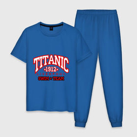Мужская пижама хлопок с принтом TITANIC swim team в Курске, 100% хлопок | брюки и футболка прямого кроя, без карманов, на брюках мягкая резинка на поясе и по низу штанин
 | sport | ливерпуль | плавание | титаник