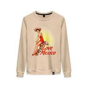 Женский свитшот хлопок с принтом Love mexico в Курске, 100% хлопок | прямой крой, круглый вырез, на манжетах и по низу широкая трикотажная резинка  | america | pin up | retro | америка | винтаж | пин ап | ретро