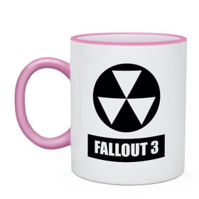 Кружка двухцветная с принтом Fallout Black logo в Курске, керамика | объем — 330 мл, диаметр — 80 мм. Цветная ручка и кайма сверху, в некоторых цветах — вся внутренняя часть | 