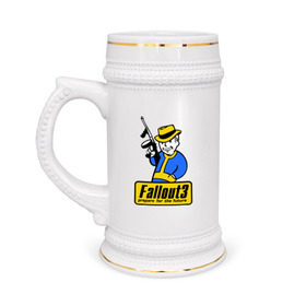Кружка пивная с принтом Fallout Man в Курске,  керамика (Материал выдерживает высокую температуру, стоит избегать резкого перепада температур) |  объем 630 мл | Тематика изображения на принте: fallout | логотип | постапокалиптические | фаллаут | фоллаут
