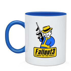Кружка двухцветная с принтом Fallout Man в Курске, керамика | объем — 330 мл, диаметр — 80 мм. Цветная ручка и кайма сверху, в некоторых цветах — вся внутренняя часть | fallout | логотип | постапокалиптические | фаллаут | фоллаут