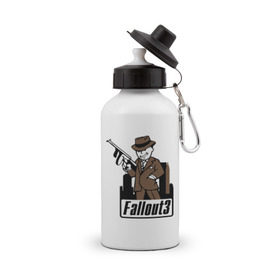 Бутылка спортивная с принтом Fallout Man with gun в Курске, металл | емкость — 500 мл, в комплекте две пластиковые крышки и карабин для крепления | fallout | логотип | постапокалиптические | фаллаут | фоллаут