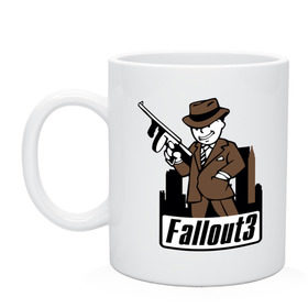 Кружка с принтом Fallout Man with gun в Курске, керамика | объем — 330 мл, диаметр — 80 мм. Принт наносится на бока кружки, можно сделать два разных изображения | Тематика изображения на принте: fallout | логотип | постапокалиптические | фаллаут | фоллаут