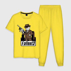 Мужская пижама хлопок с принтом Fallout Man with gun в Курске, 100% хлопок | брюки и футболка прямого кроя, без карманов, на брюках мягкая резинка на поясе и по низу штанин
 | Тематика изображения на принте: fallout | логотип | постапокалиптические | фаллаут | фоллаут