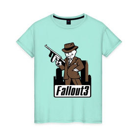 Женская футболка хлопок с принтом Fallout Man with gun в Курске, 100% хлопок | прямой крой, круглый вырез горловины, длина до линии бедер, слегка спущенное плечо | Тематика изображения на принте: fallout | логотип | постапокалиптические | фаллаут | фоллаут
