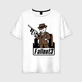Женская футболка хлопок Oversize с принтом Fallout Man with gun в Курске, 100% хлопок | свободный крой, круглый ворот, спущенный рукав, длина до линии бедер
 | fallout | логотип | постапокалиптические | фаллаут | фоллаут