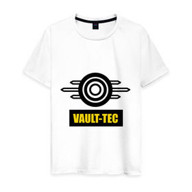 Мужская футболка хлопок с принтом Fallout Vault-tec в Курске, 100% хлопок | прямой крой, круглый вырез горловины, длина до линии бедер, слегка спущенное плечо. | fallout | логотип | постапокалиптические | фаллаут | фоллаут