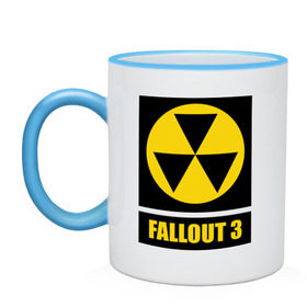 Кружка двухцветная с принтом Fallout Yellow logo в Курске, керамика | объем — 330 мл, диаметр — 80 мм. Цветная ручка и кайма сверху, в некоторых цветах — вся внутренняя часть | 