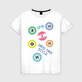 Женская футболка хлопок с принтом Gangnam print в Курске, 100% хлопок | прямой крой, круглый вырез горловины, длина до линии бедер, слегка спущенное плечо | gangnam style | интернет приколы | корейский репер | корейский рэп | корея