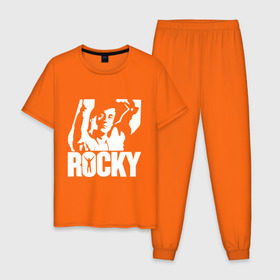 Мужская пижама хлопок с принтом Рокки Бальбоа (Rocky) в Курске, 100% хлопок | брюки и футболка прямого кроя, без карманов, на брюках мягкая резинка на поясе и по низу штанин
 | rocky | рокки | рокки бальбоа
