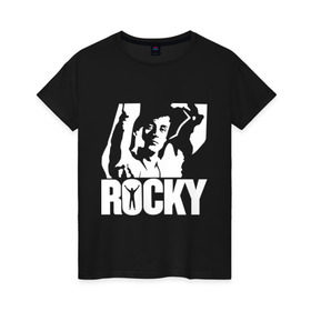 Женская футболка хлопок с принтом Рокки Бальбоа (Rocky) в Курске, 100% хлопок | прямой крой, круглый вырез горловины, длина до линии бедер, слегка спущенное плечо | rocky | рокки | рокки бальбоа