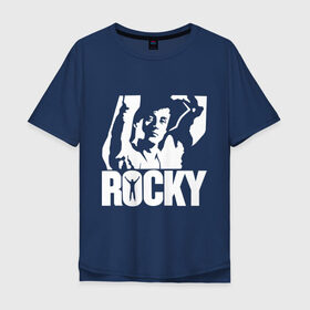 Мужская футболка хлопок Oversize с принтом Рокки Бальбоа (Rocky) в Курске, 100% хлопок | свободный крой, круглый ворот, “спинка” длиннее передней части | Тематика изображения на принте: rocky | рокки | рокки бальбоа