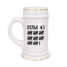 Кружка пивная с принтом Sum 41 black в Курске,  керамика (Материал выдерживает высокую температуру, стоит избегать резкого перепада температур) |  объем 630 мл | sum 41 | музыка | панк рок | рок | сам 41